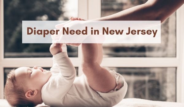 Baby on changing table with "Diaper Need in New Jersey" in brown text overlay