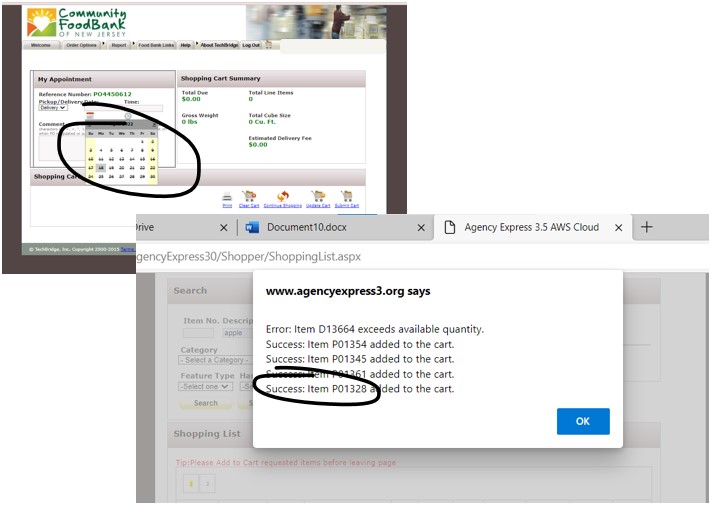 Screenshot of Agency Express common errors