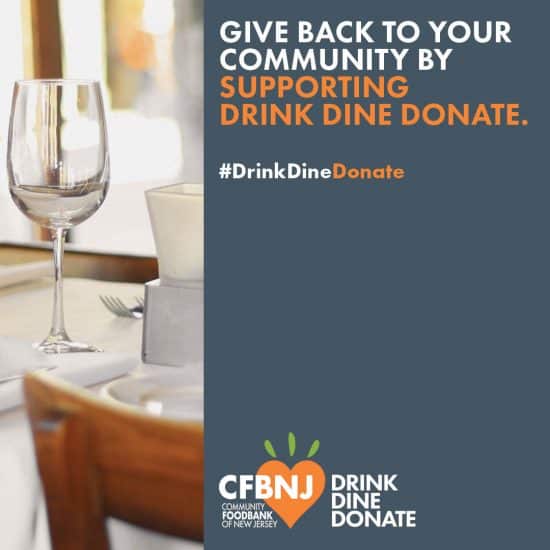 Image with text: Give back to your community by supporting Drink Dine Donate