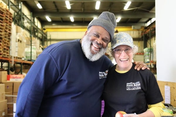 Two volunteers at Franklin Food Bank